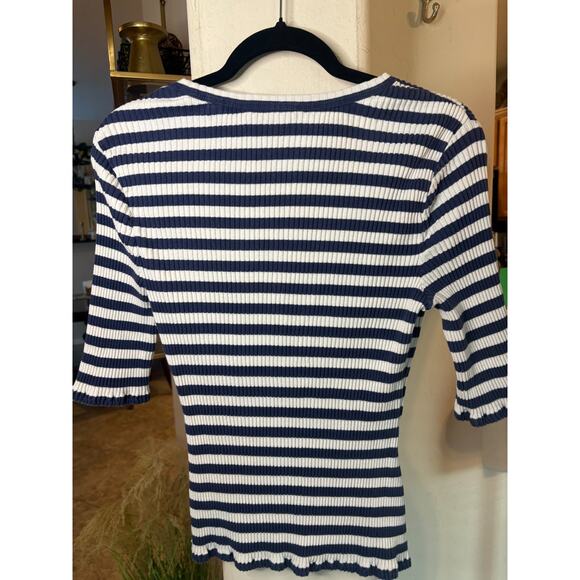 Veronica Beard Navy and White Striped Blouse L - Picture 4 of 6